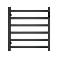 Premium Matte Black Heated Towel Rack with LED control- 6 Bars, Square Design, AU Standard, 650x620mm Wide