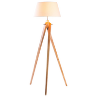 Large Tripod Floor Lamp Linen Shade Modern Bamboo Wooden Retro Twist Light