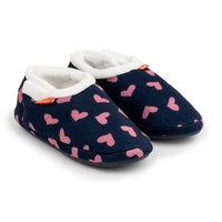 ARCHLINE Orthotic Slippers CLOSED Arch Scuffs Moccasins Pain Relief - Navy with Hearts - EUR35