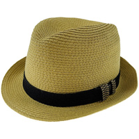 Dents Toyo Straw Trilby Fedora Hat Summer Fedora Small Brim - Natural/Black - S/M