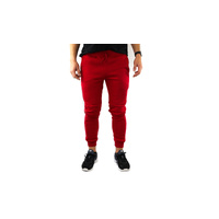 Mens Skinny Track Pants Joggers Trousers Gym Casual Sweat Cuffed Slim Trackies Fleece - Red - L