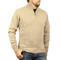 100% SHETLAND WOOL Half Zip Up Knit JUMPER Pullover Mens Sweater Knitted - Oat Marle (03) - 4XL