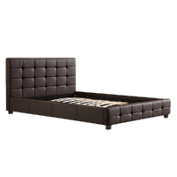 Arrow Queen PU Leather Deluxe Bed Frame Brown