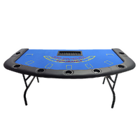 185cm Folded 7 Player Poker Blackjack Table Game Desk W/Cup Holder