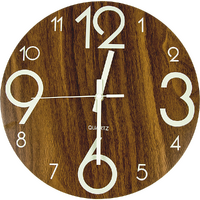 Glow In Dark Wall Clock Luminous Quartz Quiet Wooden Home Decor 30cm