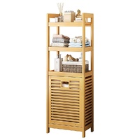 Bamboo 2-in-1 Laundry Hamper Side Table with 2 Shelves and Clothes Basket