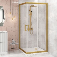 Adjustable 900x900mm Double Sliding Door Glass Shower Screen in Gold