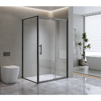 Adjustable 1500x800mm Single Door Corner Sliding Glass Shower Screen in Black