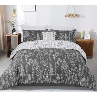 Floral Comforter Set, King Size, Black White Floral Pattern Reversible Bedding