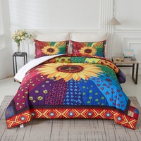 Floral Sunflower Comforter Set, King Size, Quilted Bedding with Pillowcases