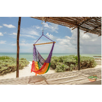 Mayan Legacy Extra Large Outdoor Cotton Mexican Hammock Chair in Rainbow Colour