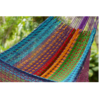 Outdoor undercover cotton Mayan Legacy hammock with hand crocheted tassels King Size Colorina