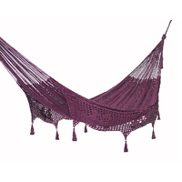 Outdoor undercover cotton Mayan Legacy hammock with hand crocheted tassels King Size Maroon