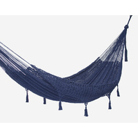 Outdoor undercover cotton Mayan Legacy hammock with hand crocheted tassels Queen Size Blue