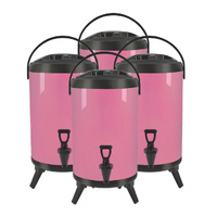 4X 10L Stainless Steel Insulated Milk Tea Barrel Hot and Cold Beverage Dispenser Container with Faucet Pink