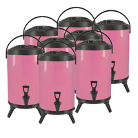 8X 10L Stainless Steel Insulated Milk Tea Barrel Hot and Cold Beverage Dispenser Container with Faucet Pink