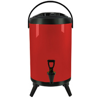 10L Stainless Steel Insulated Milk Tea Barrel Hot and Cold Beverage Dispenser Container with Faucet Red