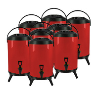 8X 10L Stainless Steel Insulated Milk Tea Barrel Hot and Cold Beverage Dispenser Container with Faucet Red