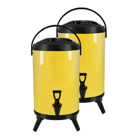 2X 10L Stainless Steel Insulated Milk Tea Barrel Hot and Cold Beverage Dispenser Container with Faucet Yellow