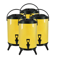 4X 10L Stainless Steel Insulated Milk Tea Barrel Hot and Cold Beverage Dispenser Container with Faucet Yellow