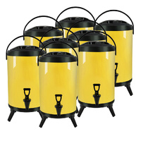 8X 10L Stainless Steel Insulated Milk Tea Barrel Hot and Cold Beverage Dispenser Container with Faucet Yellow