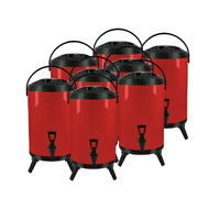 8X 12L Stainless Steel Insulated Milk Tea Barrel Hot and Cold Beverage Dispenser Container with Faucet Red