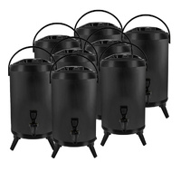 8X 14L Stainless Steel Insulated Milk Tea Barrel Hot and Cold Beverage Dispenser Container with Faucet Black