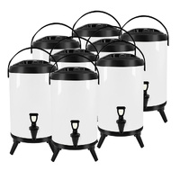 8X 14L Stainless Steel Insulated Milk Tea Barrel Hot and Cold Beverage Dispenser Container with Faucet White