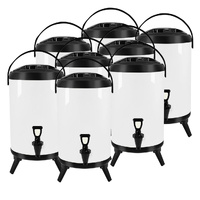 8X 16L Stainless Steel Insulated Milk Tea Barrel Hot and Cold Beverage Dispenser Container with Faucet White