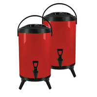 2X 18L Stainless Steel Insulated Milk Tea Barrel Hot and Cold Beverage Dispenser Container with Faucet Red