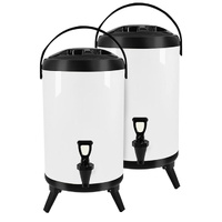 2X 18L Stainless Steel Insulated Milk Tea Barrel Hot and Cold Beverage Dispenser Container with Faucet White