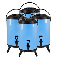 4X 8L Stainless Steel Insulated Milk Tea Barrel Hot and Cold Beverage Dispenser Container with Faucet Blue