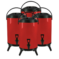 4X 8L Stainless Steel Insulated Milk Tea Barrel Hot and Cold Beverage Dispenser Container with Faucet Red