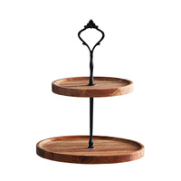 15cm 2 Tier  Brown Round Wooden Acacia Dessert Tray Cake Snacks Cupcake Stand Buffet Serving Countertop Decor