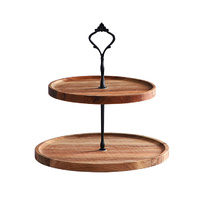 20cm 2 Tier Brown  Round Wooden Acacia  Dessert Tray Cake Snacks Cupcake Stand Buffet Serving Countertop Decor