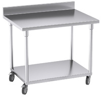 100cm Commercial Catering Kitchen Stainless Steel Prep Work Bench Table with Backsplash and Caster Wheels