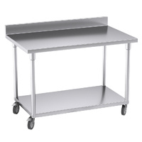 120cm Commercial Catering Kitchen Stainless Steel Prep Work Bench Table with Backsplash and Caster Wheels