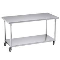 150cm Commercial Catering Kitchen Stainless Steel Prep Work Bench Table with Wheels