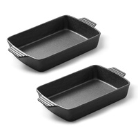 2X 33cm Cast Iron Rectangle Bread Cake Baking Dish Lasagna Roasting Pan