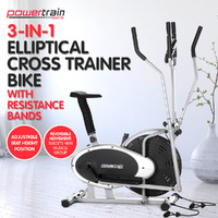 Powertrain 3-in-1 Elliptical Cross Trainer Exercise Bike with Resistance Bands