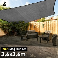 Wallaroo 280GSM Outdoor Sun Shade Sail Canopy Grey Square 3.6m x 3.6m