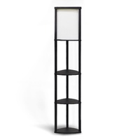 Sarantino Wood Etagere Floor Lamp in Tripod Shape 3 Wooden Shelves