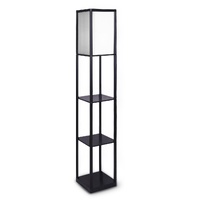 Sarantino Etagere Floor Lamp Shelves in Black Frame Fabric Shade