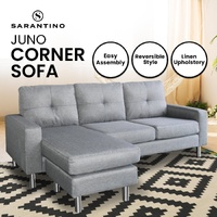 Sarantino Linen Corner Sofa Couch Lounge Chaise with Metal Legs - Grey