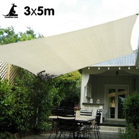 Wallaroo Waterproof Outdoor Sun Shade Sail Canopy Cream Rectangle 3 x 5m