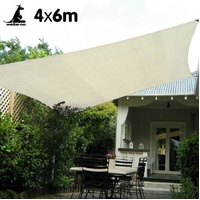 Wallaroo Waterproof 160GSM Outdoor Sun Shade Sail Canopy Cream Rectangle 4 x 6m