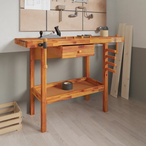 Workbench with Drawer and Vices 124x52x83 cm Solid Wood Acacia