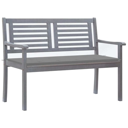 2-Seater Garden Bench with Cushion 120 cm Grey Eucalyptus Wood