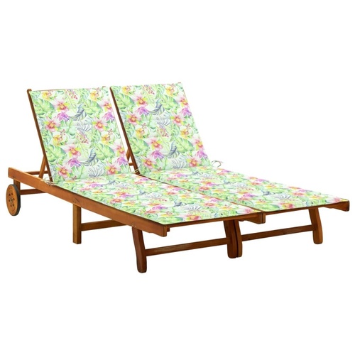 2-Person Garden Sun Lounger with Cushions Solid Acacia Wood