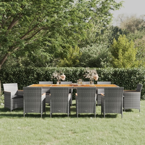 11 Piece Garden Dining Set Grey Poly Rattan